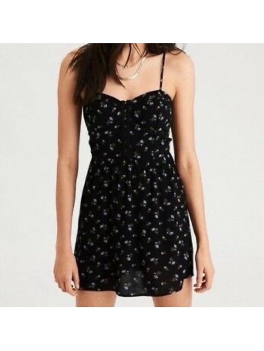 American Eagle Outfitters Floral Mini Dress Black Corset Front Picnic Summer